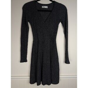 Hollister Y2K Womens Dress Black Ribbed Knit Dress Long Sleeve Fall Basic Small